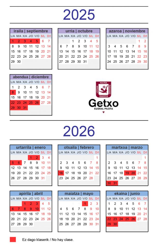 Getxo Pilota calendario