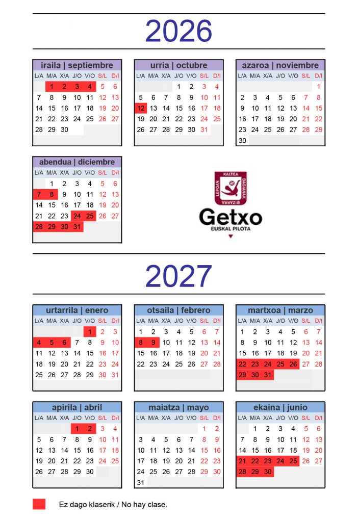 Calendario 2026-2027 egutegia